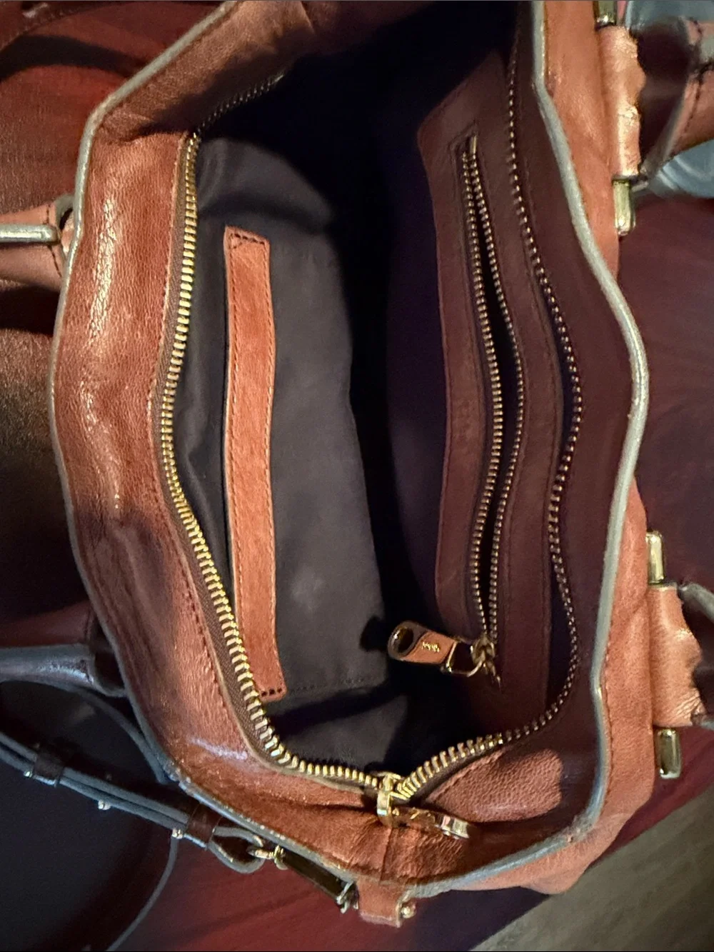 Chloe Rust Brown Leather Satchel with Black Top Handles